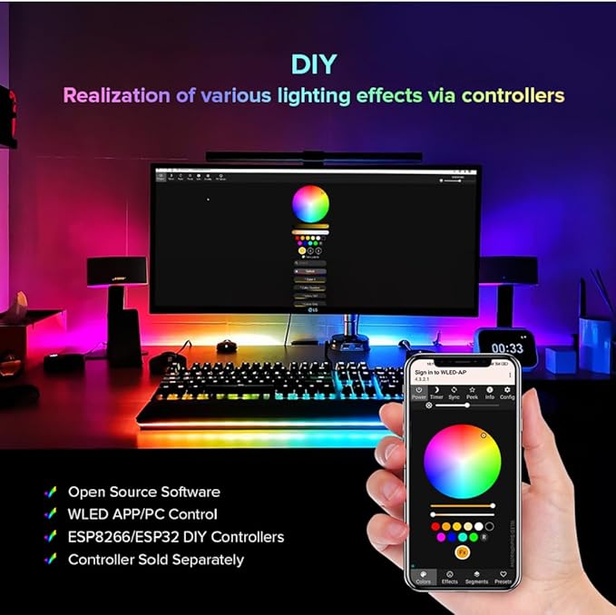 BTF-LIGHTING WS2812B ECO RGB LED Strip,UL Listed,Individually Addressable,3.28FT 144LED/m 144Pixel DC5V 5050SMD,Alloy Wire Flexible 3M Tape for DIY Chasing Color Project IP65(No Adapter or Controller)