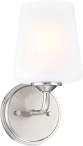 Design House 589283 Stasia Wall Light Sconce with Frosted Glass Tapered Shade for Bathroom Bedroom Entryway, Satin Nickel