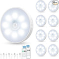 Motion Sensor Puck Light with Remote, Wireless Dimmable Under Cabinet Lighting, Rechargeable Magnetic Closet Night Light, 8-Pack, Cool White