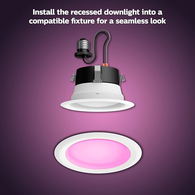 Philips Hue Smart Retrofit Recessed Lighting 4 inch - White and Color Ambiance Color-Changing Light - 850 Lumen - Control with Hue App - Works with Alexa, Google Assistant and Apple Homekit - 1 Pack