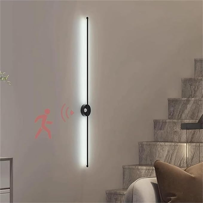 LED Long Strip Wall Lights with Motion Sensor Wall Lamp 3000K/4000K/6000K Wall Modern Simple Aluminum Mounted Indoor Bedside Decoration Light Living Room(Black White Light,80cm)