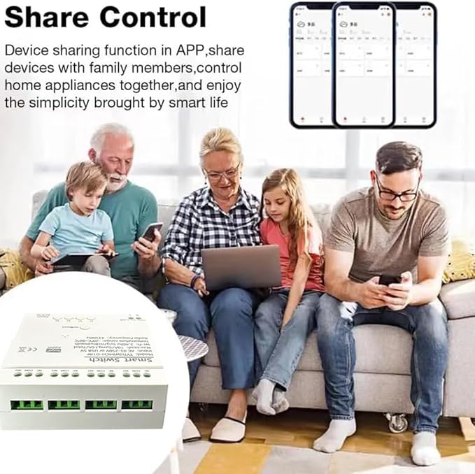 Tuya 4CH WiFi Switch 85-250V Smart Temperature and Humidity Sensor, Dry Contact, Remote Application Control and Monitoring Function, Voice Control, Smart Scene, Compatible with Alexa and Google Home