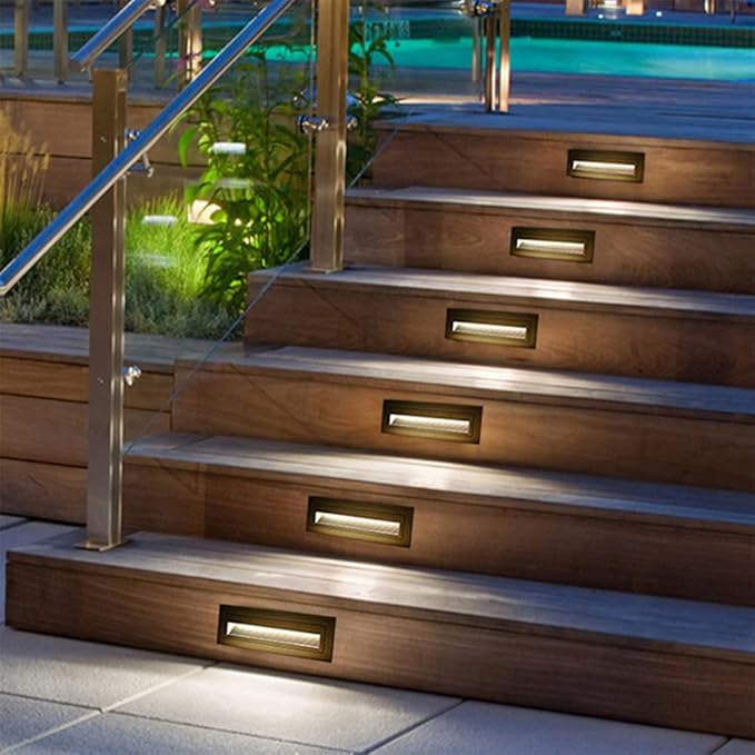 6W LED Step Light for Indoor and Outdoor Stairway Light Modern Wall Fixture Waterproof Horizontal Louver Faceplate Corner Foot Lamp Black