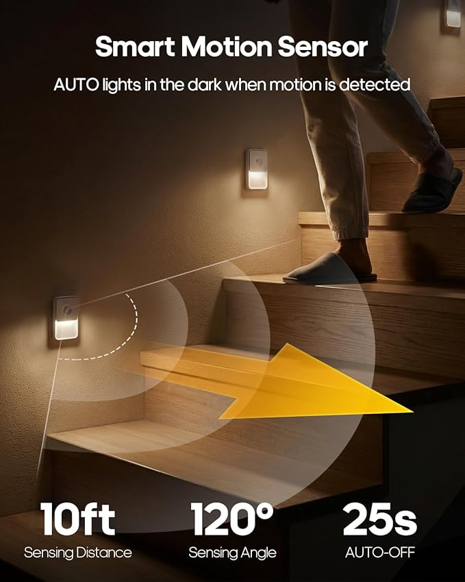 Rechargeable Motion Sensor Night Lights for Stairs, Magnetic Stair Lights Indoor, Warm Dimmable Night Light for Hallway,Bathroom,Bedroom,Closet(8 Pack)