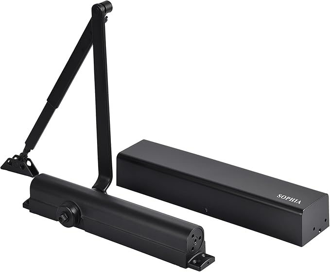 SOPHIA Door Closer Commercial Grade 1, Automatic Door Closer Heavy Duty, Fully Adjustable for 44-330LBS Doors, Auto Door Closure High Traffic Areas - ADA Compliant & UL Listed, Matte Black, DK8000