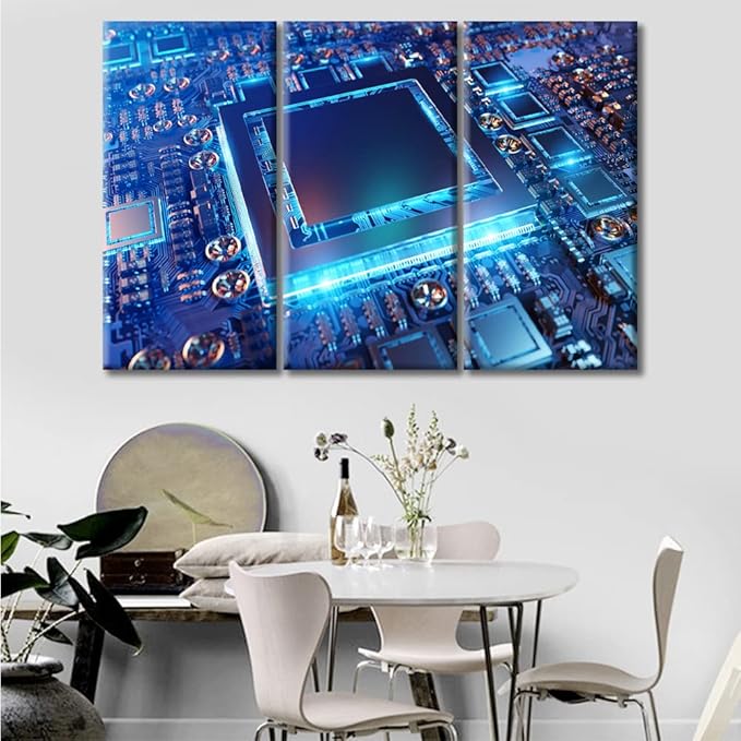 TUMOVO Computer Processors CPU Wall Art Motherboard Digital Chip Poster Artwork Wall Decor Living Room Chip Pictures Wall Decor for Bedroom Posters and Prints Framed Ready to Hang (42" Wx28 H)