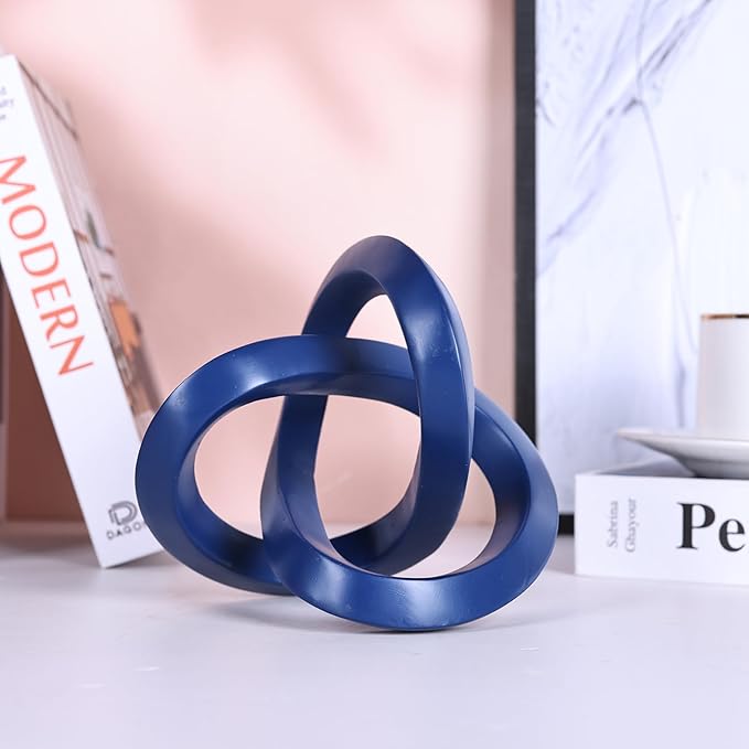 DOVDOV Blue Knot Decorative Sculpture, Blue Room Decor Aesthetics, Mobius Ring Statue for Bookshelf Living Room TV Cabinet Office Cabinet Coffee Table Above Decorative Accents