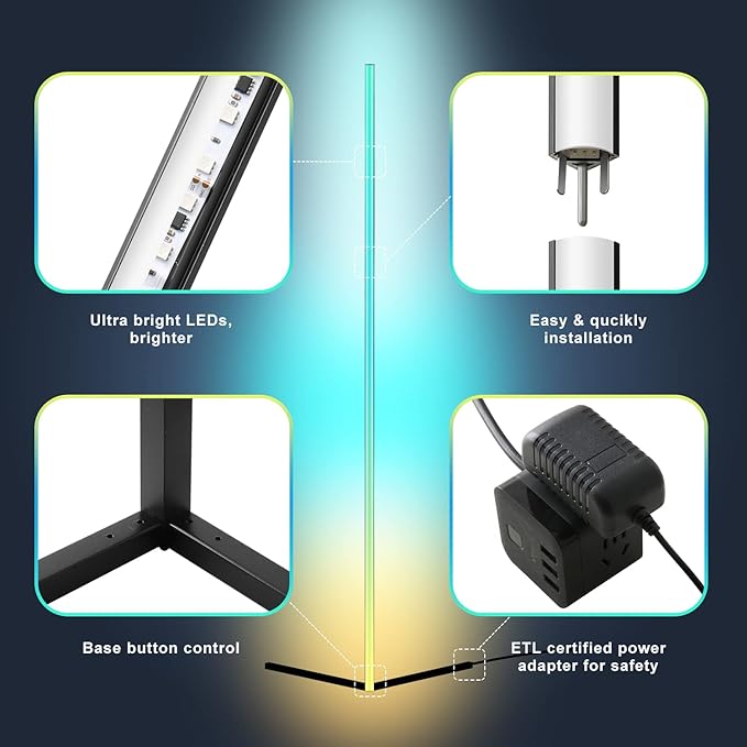 RGB Corner Floor Lamp,Corner Lamp,RGB Floor Lamp,Corner Light,RGB Lamp,Floor Lamp for Living Room,Gaming Room,Party,DIY Modes,Remote Control,No APP