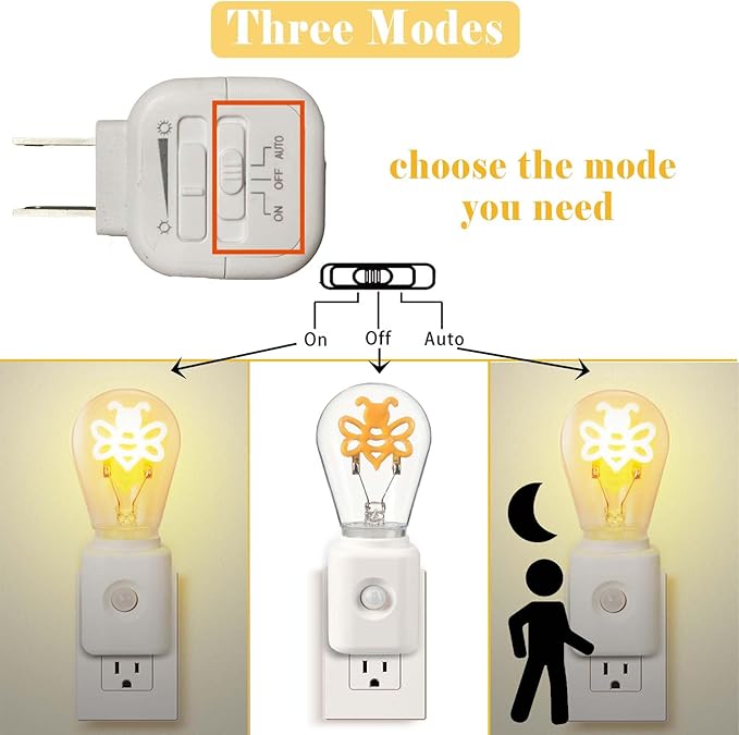 Vintage Filament Night Light Plug in, Dimmable and Motion Sensor Equipped, Warm Ambience 2200K for Hallway, Bedroom and Stairway, 1 Pack