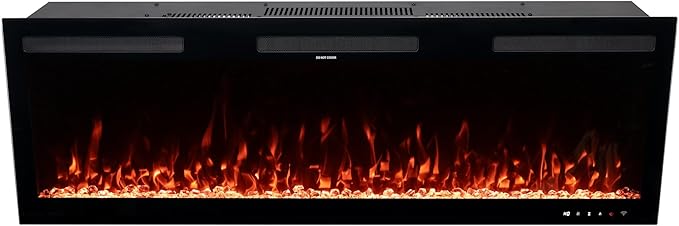 Modern Ember Vibrance 50 Inch Smart Linear Electric Fireplace Insert - Recessed or Wall-Mount, LED Multi-Flame Colors, Alexa/WiFi Enabled - Remote Included - Crystals