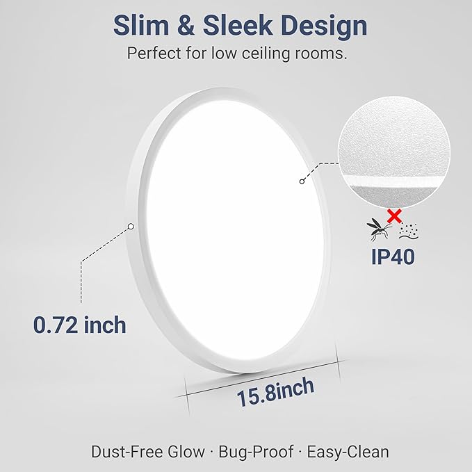 6 Pack 15.8Inch 3520LM LED Flush Mount Ceiling Light, 32W Dimmable & 3000K/4000K/5000K 3CCT Seletable, Round LED Ceiling Light for Bedroom Living Room Kitchen Hallway Office, White