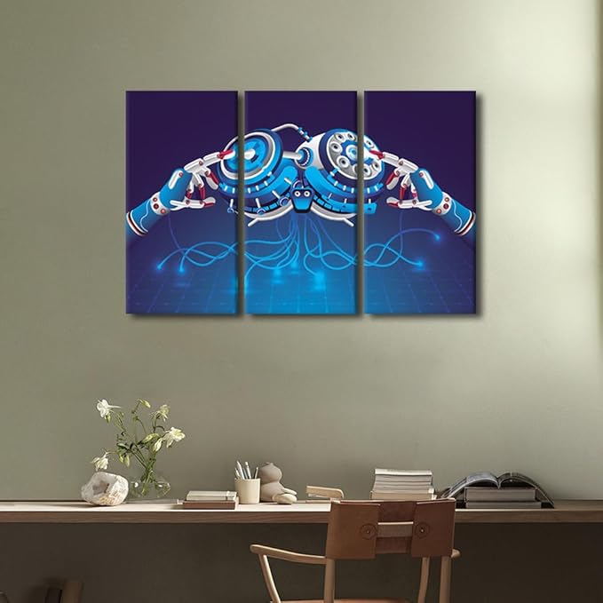 Big Data Wall Art for Living Room Decor AI Intelligence Pictures Canvas Print AI Artwork 3 Pieces Black Framed Art Prints Giclee Gallery-wrapped Posters Framed Ready to Hang, 36" Wx24 H