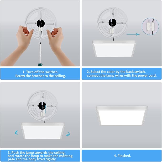 DELIPOP Flush Mount Ceiling Light, 12 Inch 24W Ultra Thin Square LED Ceiling Light, 6500K Cool White Low Profile Light Fixture for Living Room Bedroom Bathroom Kitchen Dining Room Corridor (White)