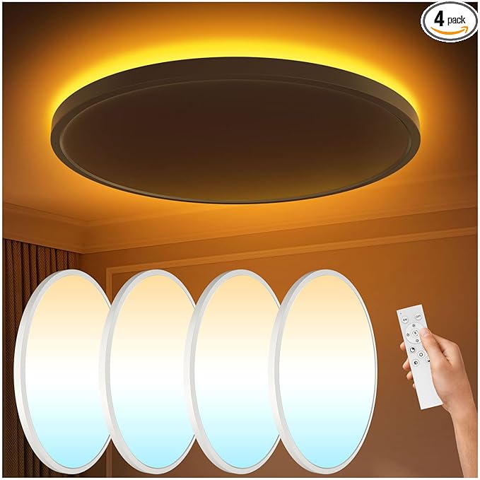 4Pack Flush Mount Ceiling Light with Nightlight 12inch,24W 2400LM Dimmable LED Ceiling Lights with Remote & APP Control,2700K-6000K Adjustable,Perfect for Bedroom/Living Room,Round White