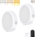 Rechargeable Puck Lights with Remote Control,LED Under Cabinet Light with Full-Screen,3 Color Temperatures Stick On Wireless, Tap for Kitchen,Cabinet,Counter,Closet,Shelf,2 Pack, White