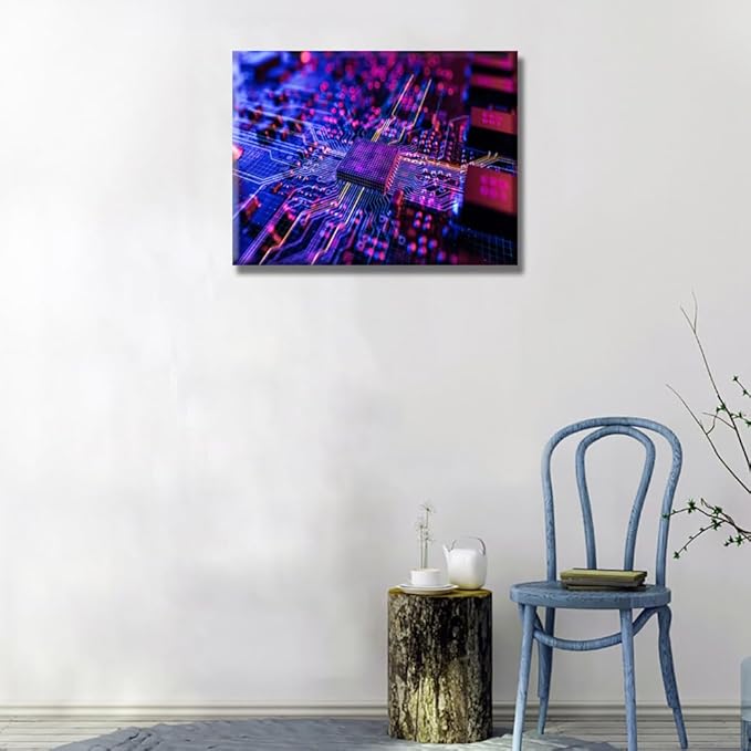 LSIUHWUWI CPU Concept Wall Decorations for Living Room Circuit Board CPU Processor Canvas Wall Art Paintings for Bedroom Wall Artwork Home Decorations Office Wall Art Framed Ready to Hang 12x16 INCH