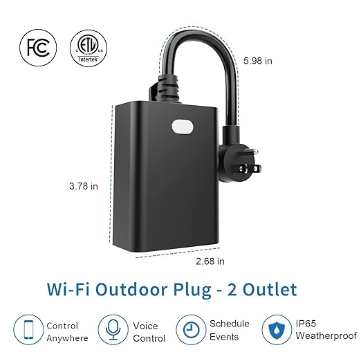 New One Smart Plug 2 Pack, Outdoor Waterproof IP65 Dual Outlets, 2.4G WiFi Outlet Compatible With Alexa, Google Home, Smart Life, Wireless Voice Remote Control, ETL FCC Certified