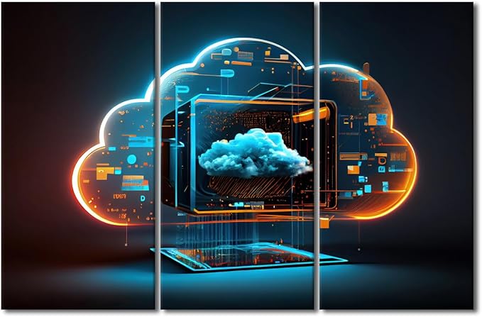 Large Canvas Wall Art 3 Piece Concept of Cybersecurity and Data Protection Print Art for Bedroom Living Room Wall Decoration, Wooden Framed Gallery-Wrapped Ready to Hang, 60" Wx40 H