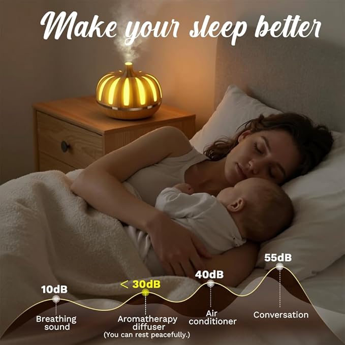 Essential Oil Diffuser 300ml for Home Bedroom, Aromatherapy Oil Diffuser with 3H 6H Timer, 7 Color Light, USB Type-C, Pumpkin Design, Auto Shut-Off(Light Woodgrain, Pumpkin)