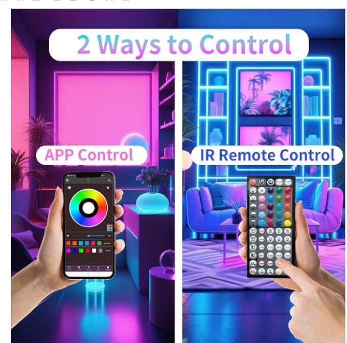 Led Lights for Bedroom 65.6ft (1 Roll), Color Changing RGB Led Strip Lights with 60 Keys Remote and App Control, Music Sync Led Lights for Room Kitchen Party Home Decor