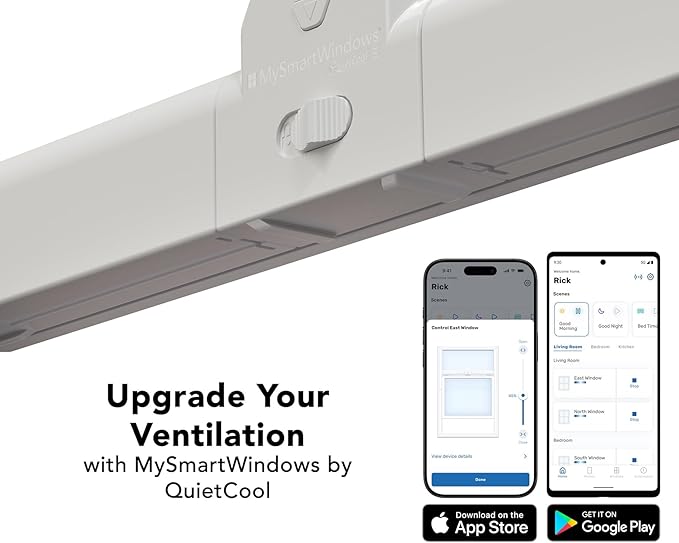 MySmartWindows Retrofit Kit by QuietCool - Smart Motorized Window Opener - App-Controlled, Solar-Powered, Whisper Quiet - Fits 2-3 ft Windows