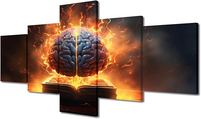 Brain Wall Art Abstract Human Brain Pictures Print On Canvas Brain Nervous System Modern Artwork Wall Art for Living Room Office Giclee Posters Framed Ready to Hang, (50"Wx24"H)