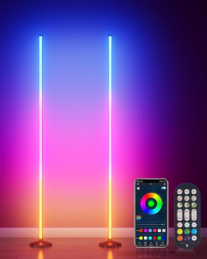 Corner Floor Lamp, 2 Pack RGB Corner Lamp with App/Remote/Button Control, Smart LED Floor Lamp with 16 Million DIY Colors & 68+ Scene, Music Sync for Living Room, Bedroom, Gaming Room