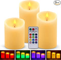 Flameless LED Candles Light, ALED Light 3 Pack Warm White Plus Multicolor Real Wax Battery Operated Electric LED Battery Candles with Timer FLameless Pillar Candles for Decoration