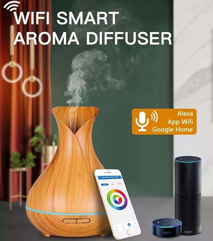 Smart WiFi Wireless Essential Oil Aromatherapy Diffuser, Compatible with Alexa & Google Home, Phone App & Voice Control, Large Ultrasonic Diffuser, LED & Timer Settings