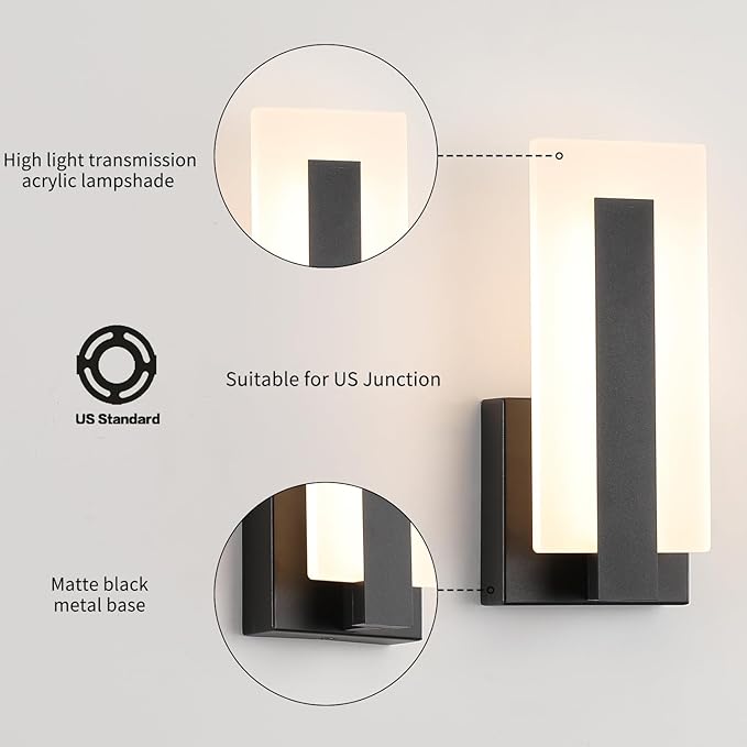 Joosenhouse Modern LED Wall Sconces Up and Down Wall Mount Light Black 3000K Warm White Wall Lights Set of 2, Indoor Wall Lighting for Hallways, Bedrooms, Hallways, Living Room Indoor Wall Lights
