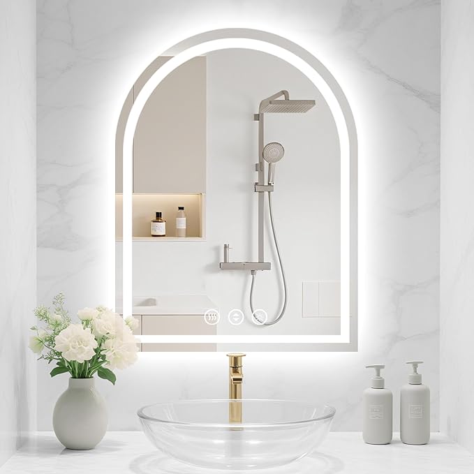 LED Mirror for Bathroom, Lighted Bathroom Vanity Mirror with Lights - Anti-Fog, Front Light and Backlit, Dimmable, 3 Colors (White Arch, 36" L x 48" W)