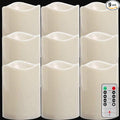 NONNO&ZGF Set of 9 Outdoor IP44 Warm White LED Rainproof Waterproof Flameless Battery LED Pillar Candles with Remote and Timer, Plastic, Won't Melt, Weather Resistant Design 3 x 4, Timer 24hours