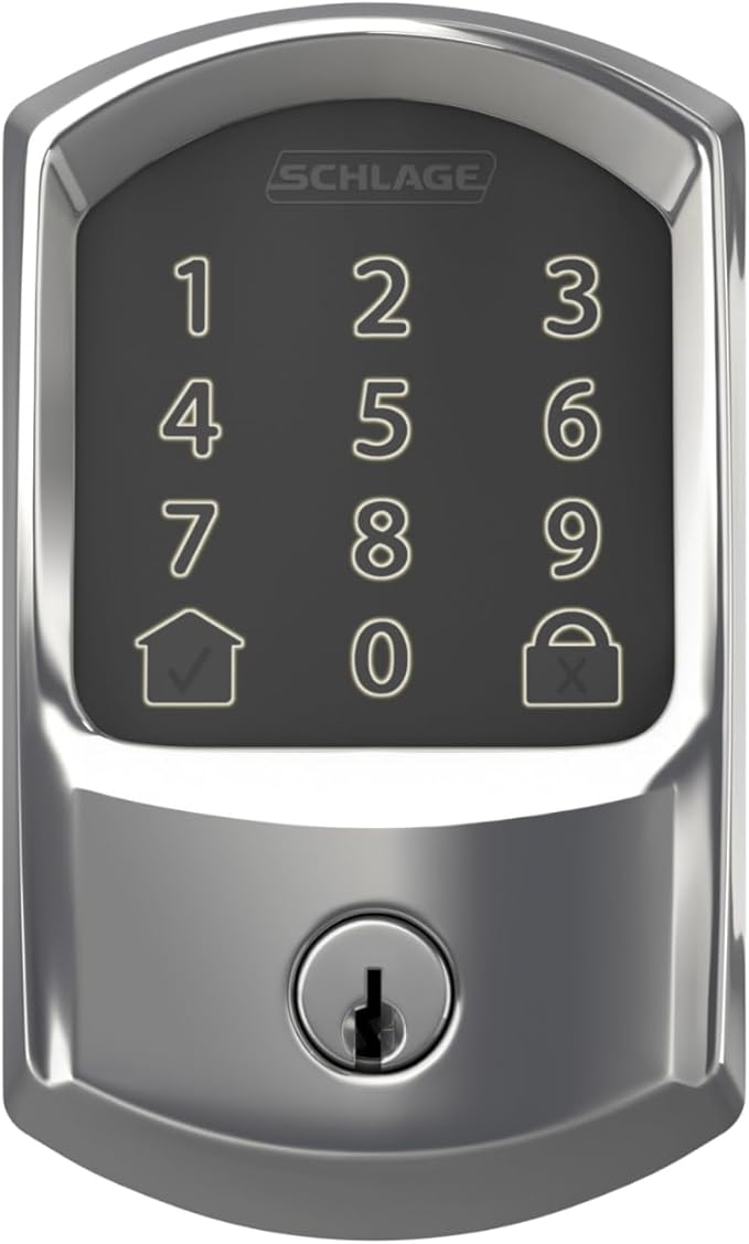 Schlage Encode Smart Wi-Fi Deadbolt Lock with Touchscreen Keypad, Keyless Front Door Entry, App Control, Alexa, Google Home and Airbnb Compatible, Bright Chrome, BE489WB GRW 625
