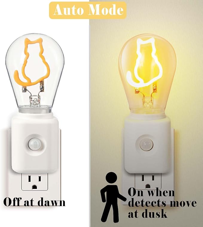 Vintage Farmhouse Filament LED Night Light Plug-in, Dusk-to-Dawn & Motion Sensor, 10-100LM Dimmable, Ultra Warm White 2200K, for Bathroom, Bedroom, Hallway, 1 Pack