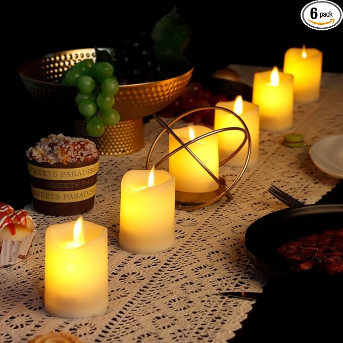 JHY DESIGN Set of 6 Flickering Battery Candles Plastic Flameless Candles with Moving Wick-LED Fake Candle Tea Lights for Lantern Home Bedroom Party Weddings Holiday