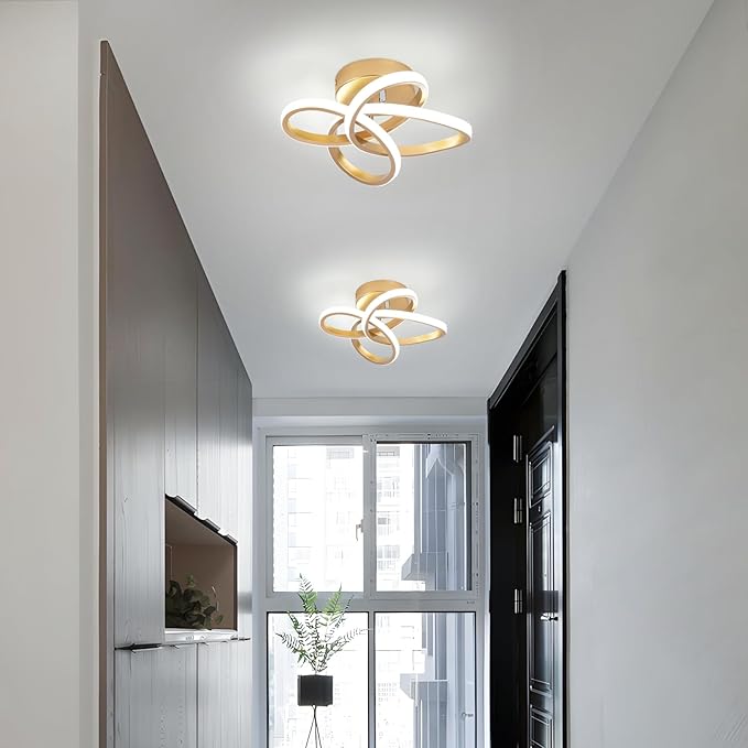 Led Ceiling Light, Gold 30cm Modern Ceiling Lights LED, Simple Curved Ceiling lamp, Ceiling Lighting Fixture for Hallway Bedroom LivingRoom Entryway Balcony Stair - 26W Cool White Light 6000K