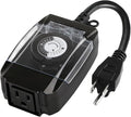 Outdoor Timer Outlet Waterproof, 24 Hour Mechanical Timer Outlet for Home and Garden, Single Grounded, 15A 3/4HP, Black, 1 Pack