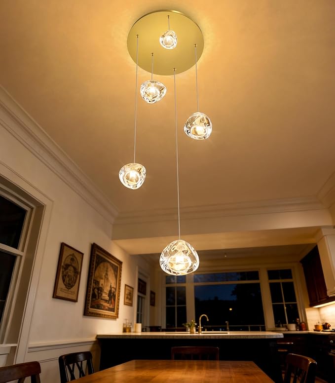 Modern LED Chandeliers for Dining Room Kitchen Pendant Lights Lighting for Island Dimmable Fixtures Bubble Crystal Floating Chandelier LED Lights Antique Gold