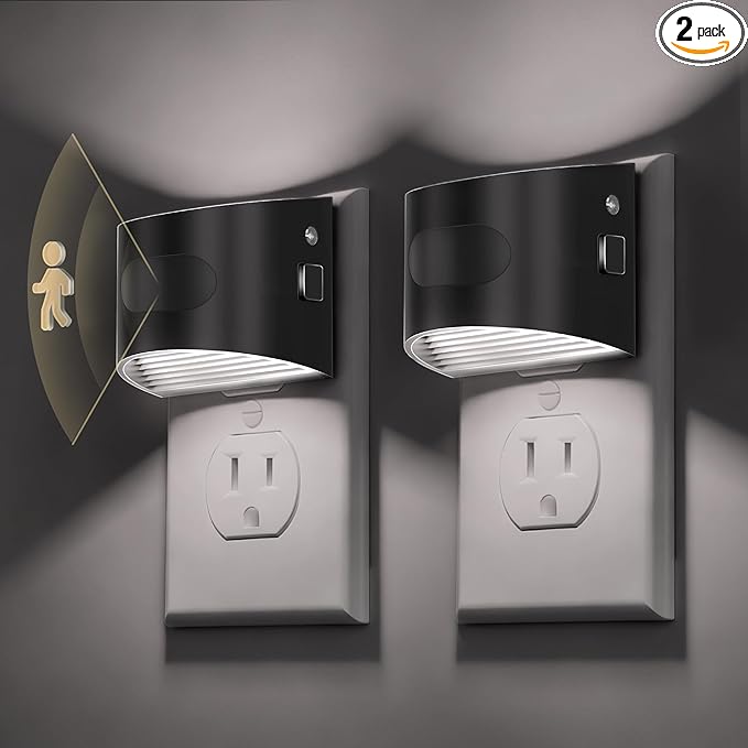 L LOHAS LED Night Light with Motion Sensor & Dusk to Dawn Sensor, Night Lights Plug into Wall with 30-100lm Adjustable Brightness, Dimmable Night Light for Bathroom, 5000K Daylight White, 2 Pack