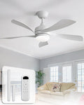 Sofucor 45 Inch Ceiling Fan with Lights and Remote, Indoor/Outdoor Ceiling Fan with Light 6-Speed 3 CCT 3-Timer, Low Profile White Ceiling Fan 5 Blade Quiet DC Motor for Bedroom Living Room Patio