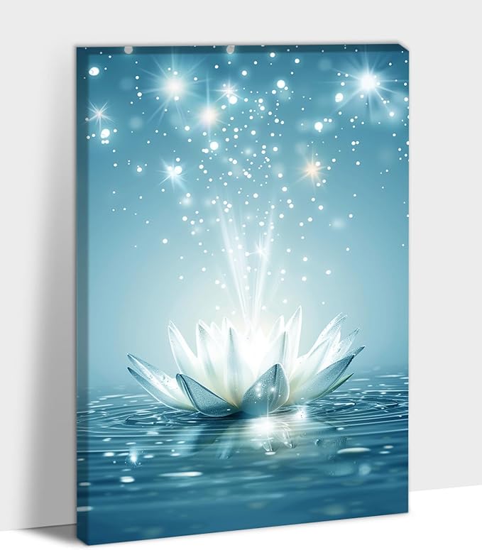Zen Canvas Wall Art, White Lotus Flower Bloom in Water Wall Poster, Lotus Flower Canvas Art Print, Calm Relax Picture, Modern Framed Spiritual Home Artwork for Bathroom Spa Yoga Decor 32x48 inch