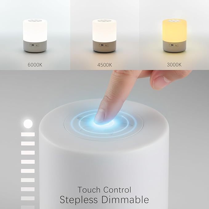 Small Touch Cordless Bedside Table Lamp Rechargeable Dimmable Nightstand Lamp for Bedroom Portable Night Light for Kids LED Lamp with Warm White Lights for Living Room Home Gifts (White)