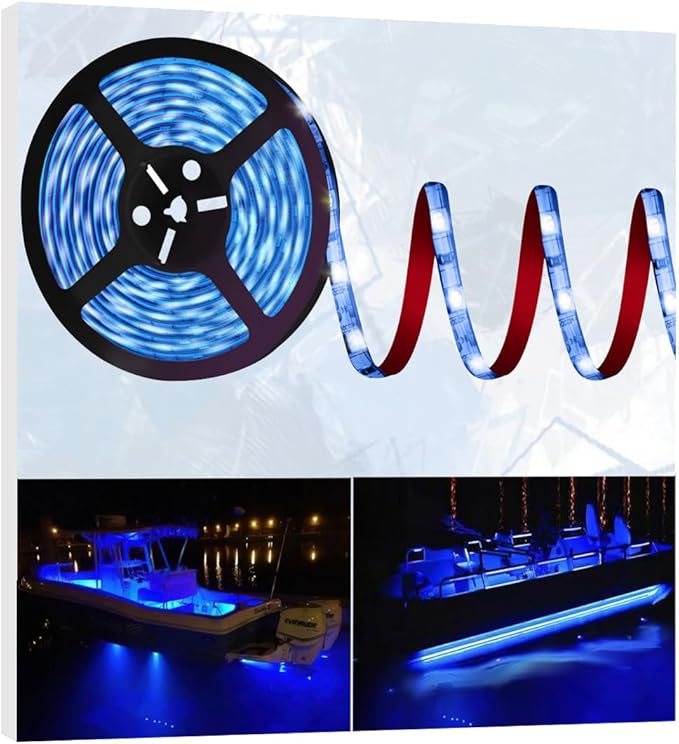 Pontoon Led Boat Lights, 12V 20FT Marine Led Strip Lights, Waterproof Boat Interior Light, Boat Deck Light, Night Fishing Lighting with and Extension Cable for Boats (Blue)