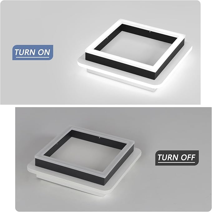 CANEOE 2 Packs Square Flush Mount Ceiling Light, 6000K Black Modern LED Ceiling Light Fixture, Minimalist Hallway Lighting Fixture Ceiling Lamp for Hallway Entryway Bedroom Balcony
