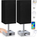 Soilsiu Set of 2 Bedside Table Lamp 3 Way Dimmable Nightstand Lamp with USB C & USB A Charging Port, 2 AC Outlets, 3000K LED Bulbs (Black)