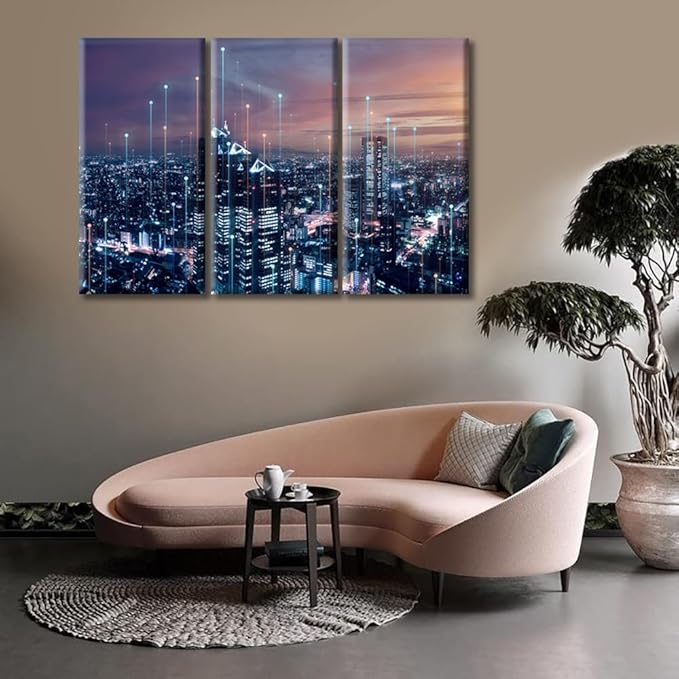 TUMOVO Technology Science Background Poster Home Decor CPU Concept Artwork Wall Art for Living Room 3 Pieces Abstract Futuristic PCB Pattern Artwork Wall Decor Framed Ready to Hang (42" Wx28 H)