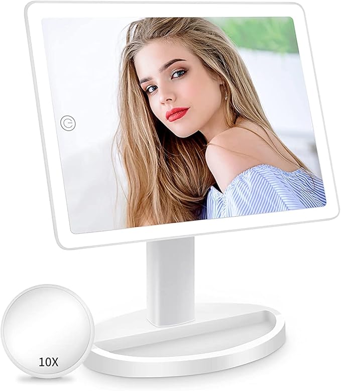 Funtouch Large Lighted Vanity Makeup Mirror with 88 LED, 360 Rotation Touch Screen, 10X Magnification Portable Tabletop Cosmetic Make Up Mirror