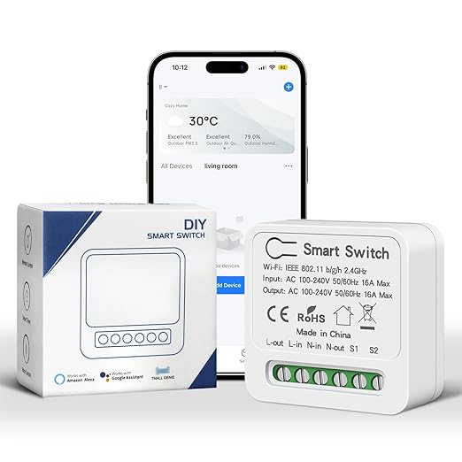 VIPMOON WiFi Smart Light Switch, Mini Smart Breaker Module, APP/Voice Remote Control, Compatible with Alexa, Google Home, Tuya/Smart Life (1/2 Way, AC 100-240V)