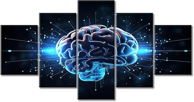 Brain Neural Human Head Wall Art for Living Room Brain Nervous System Canvas Wall Art 5 Panels Abstract Brain Posters & Prints Modern Artwork Ready to Hang for Bedroom Office, (60"Wx32"H)