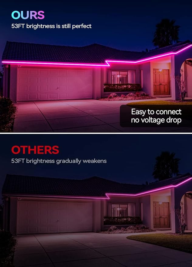 105FT Continuous RGB+IC Outdoor Led Strip Lights Waterproof with RF Remote & Bluetooth Music Sync App Control, Long Color Changing LED Rope Lights,IP67,24V (RGB+IC, 105FT)